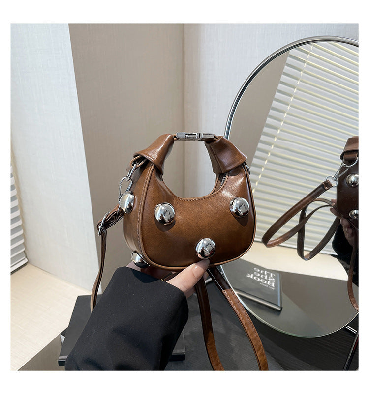 Simple Western Style Casual Cool Hot Girl Style Rivet New Trend Crossbody Portable Dumpling Small Square Women's Bag
