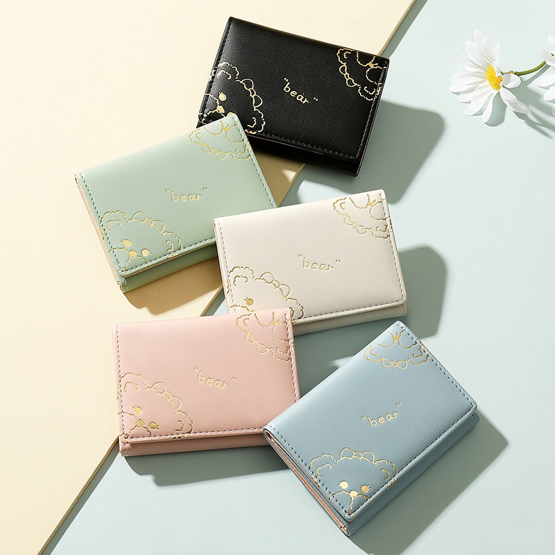 Cute Three-Fold Wallet for Women with Card Slots and Cash Compartment, Stylish PU Leather Design