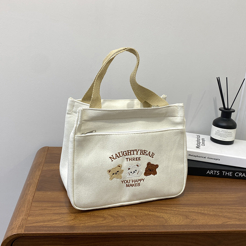 Lunch Bag Female Fashion Japanese Style Cute Canvas Bag Baby Mom Personality Lightweight Tote