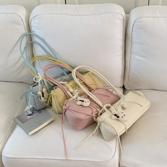 Cute Korean Style Crossbody Bag with Bow Detail for Women, Soft PU Material, Minimalist and Sweet Design Perfect for Daily Use