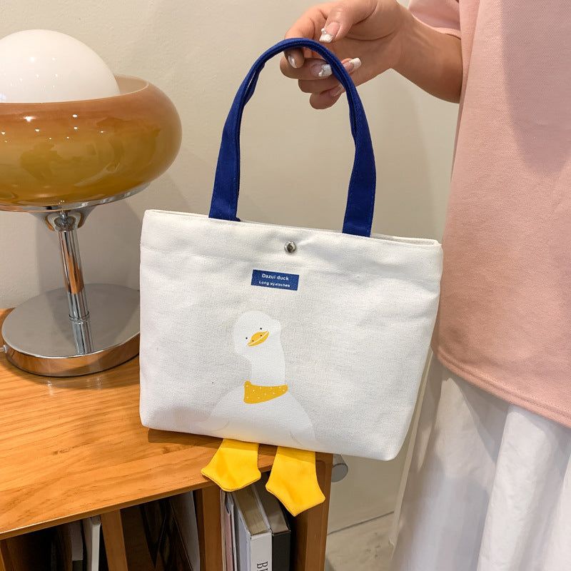 Cute Canvas Tote Bag for Women - Fashionable Small Square Shoulder Bag with Color Block Design and Magnetic Closure