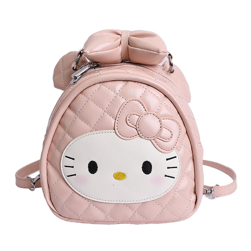 Cute Hello Kitty Quilted Backpack with Bow and Ice Cream Charm, Perfect for Daily Use and Outings