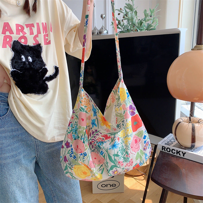 Women's Canvas Korean-Style Floral Cotton Bag Student Retro Shoulder Western Style Messenger Bag