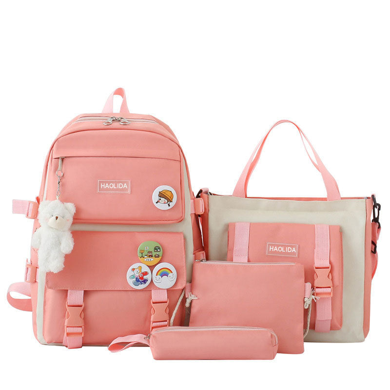 Cute Campus Style Backpack Set with Matching Bag and Accessories for Students