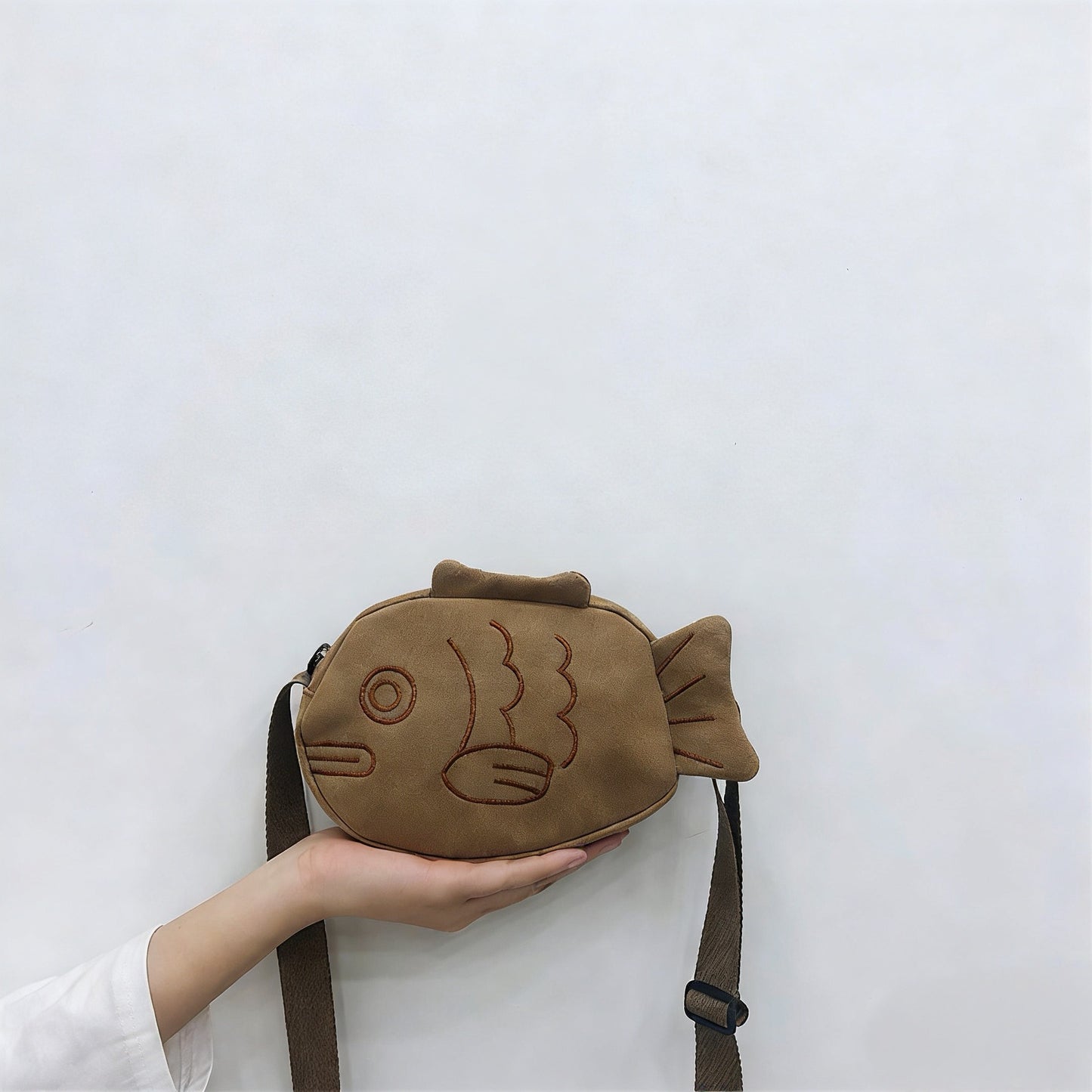 Cute Cartoon Fish Canvas Crossbody Bag with Embroidery Design for Daily Use