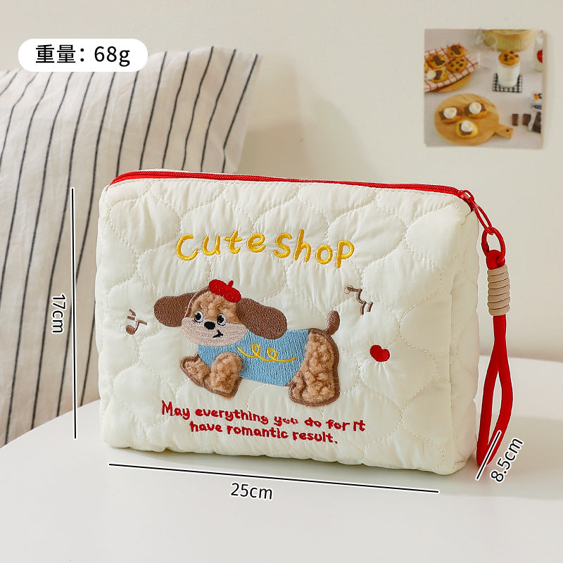 Cute Cartoon Embroidery Women's Cosmetic Bag Portable Lightweight and Practical Storage Bag for Going out