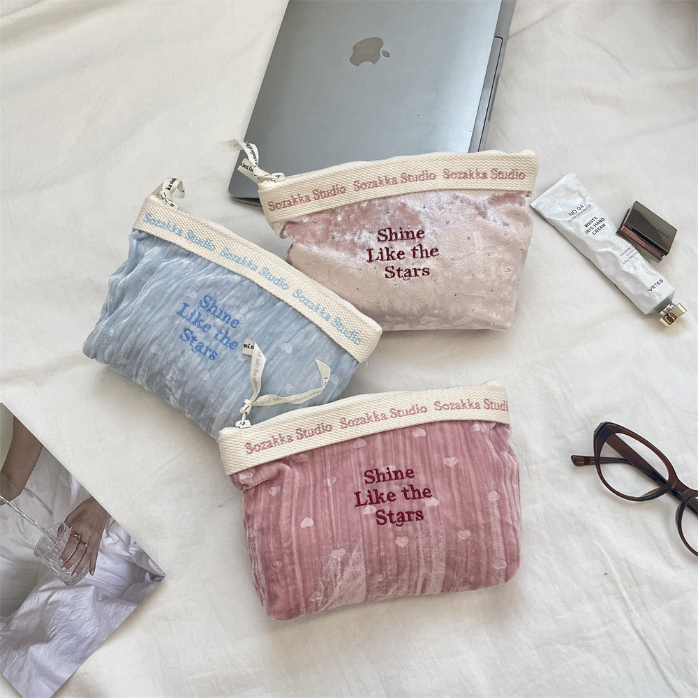Ladies Cosmetic Bag Velvet Embroidery Cosmetic Bag Starlight Shining Design Good-looking Buggy Bag