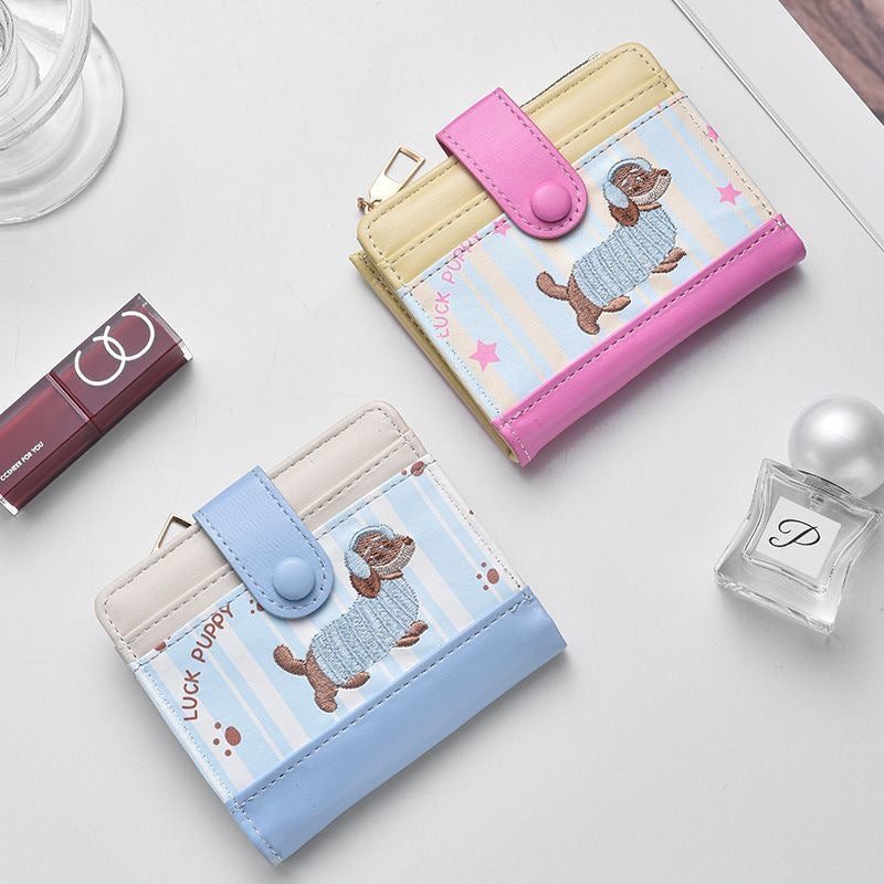 Cute Cartoon Dog Embroidered Card Holder with Multiple Slots, Lightweight and Portable Wallet for Women