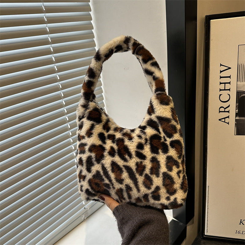 Korean Style New Fashion Trendy Niche Leopard Print Design Single Shoulder Underarm Bag Lightweight Tote Hand Bag for Women