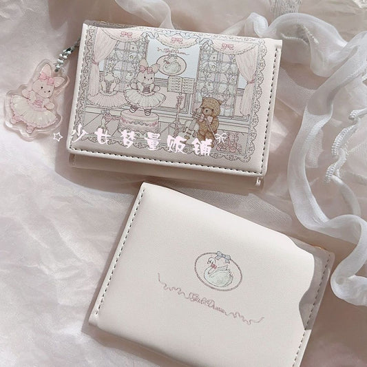 Cute Anime Cartoon Wallet for Women, Slim Three-Fold Design with Ballerina Theme, Lightweight and Multifunctional Daily Purse
