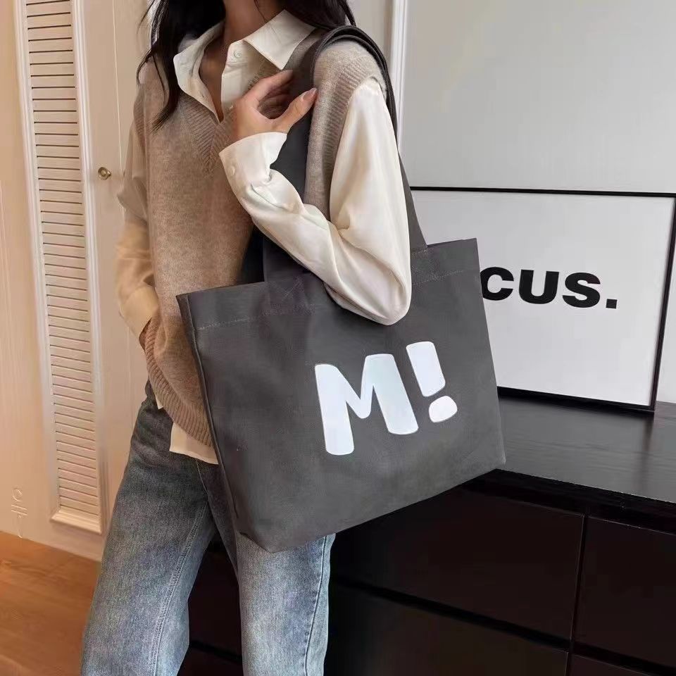 Minimalist Canvas Tote Bag for Women with Large Capacity and Fashionable Print, Perfect for Daily Commute and School