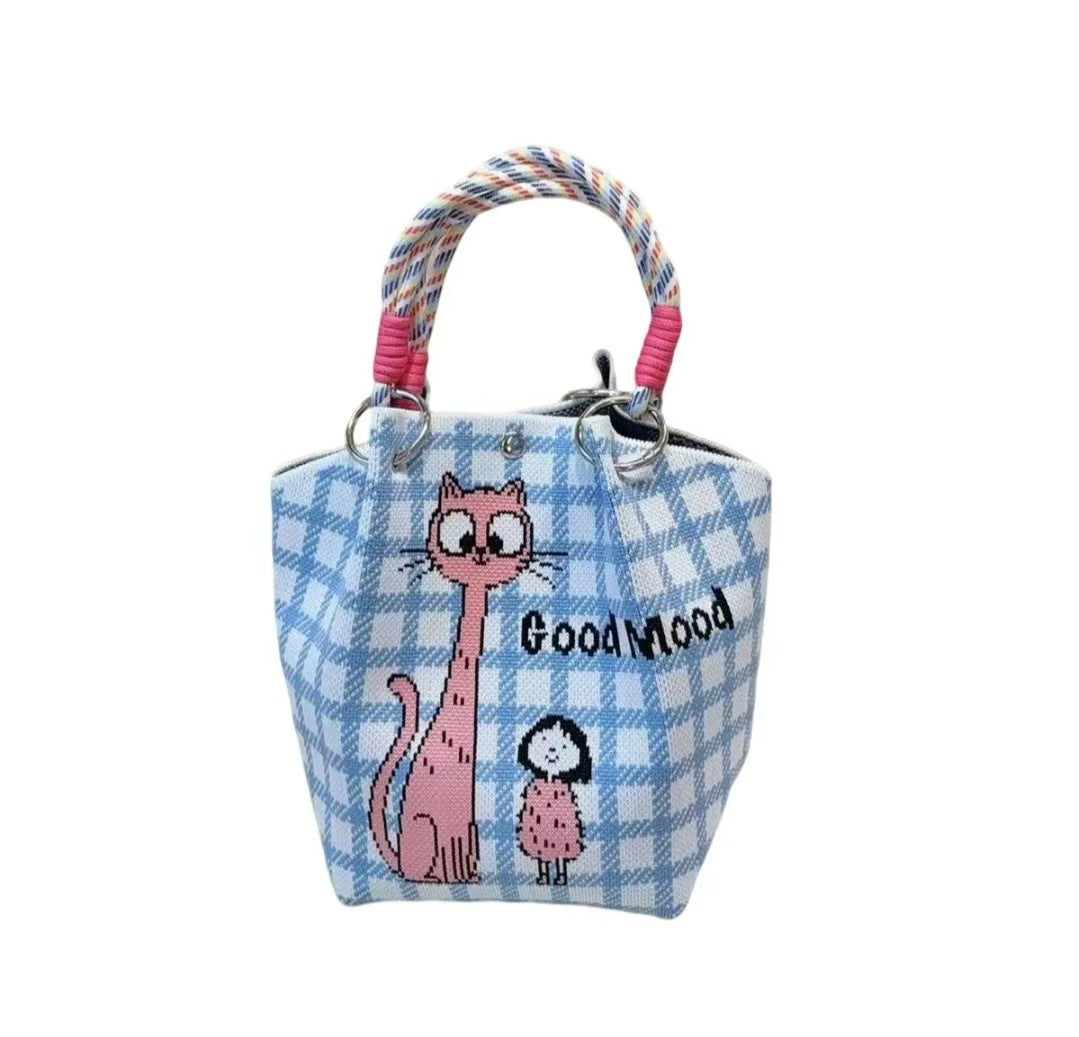 Black and White Rhombus Knitted Tote Bag Women's Casual Versatile Large Capacity Messenger Bag Handbag