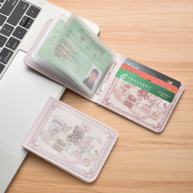 Women's Wallet Cute Cartoon Rabbit Bear Picnic Theme Card Holder Lace Design Expansion Storage