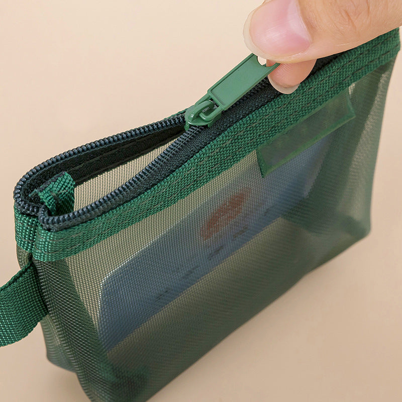 Transparent Mesh Storage Pouches for Cosmetics, Keys, Cards, and Travel Essentials - Modern Minimalist Design