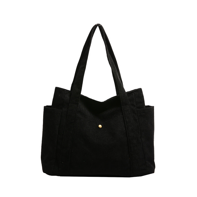 2024 New Corduroy Tote Bag for Women, Large Capacity Daily Commute Shoulder Bag with Multiple Pockets and Stylish Stitching Design