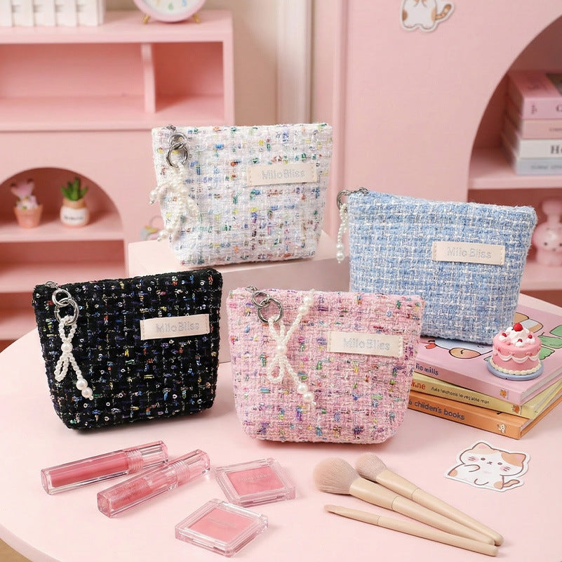 Exquisite Classic Style Coin Purse Women's Pearl Chain Mini Makeup Carrying Case