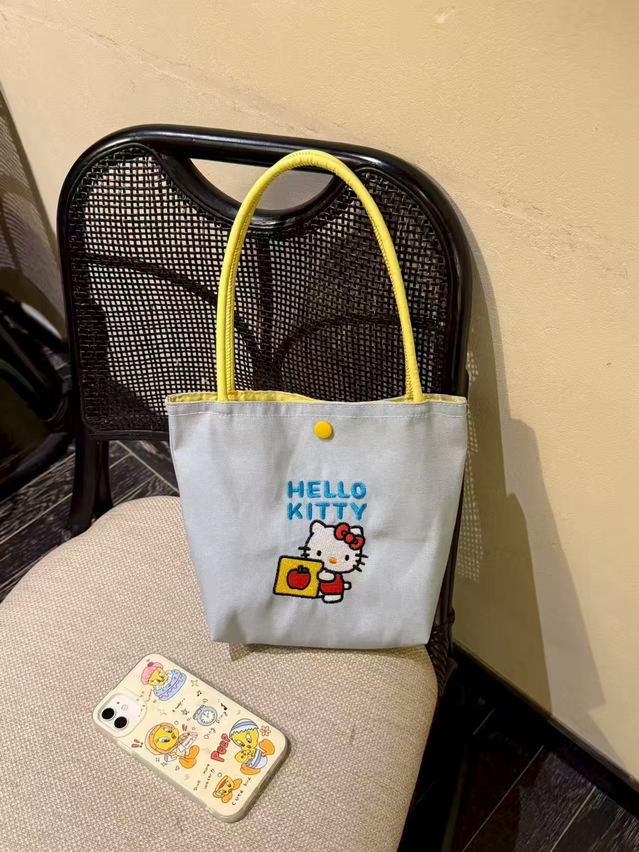 Women's Shoulder Handbag Cute Hello Kitty Embroidery Cartoon Tote Bag Large Capacity