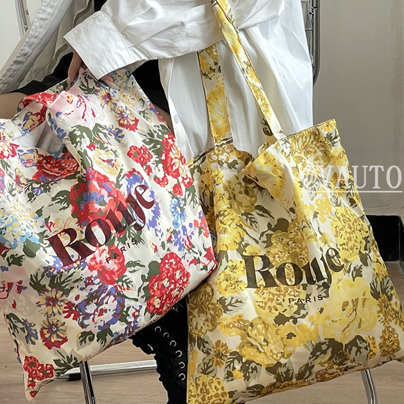 Floral Print Soft Tote Bag with Letter Design, Stylish Shoulder Handbag for Daily Use