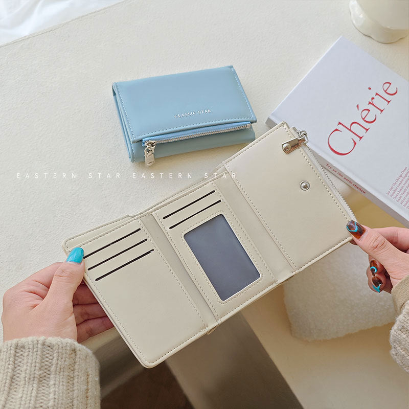 Fashionable Minimalist Zipper Trifold Wallet for Women with Large Capacity and Card Slots, Waterproof and Antibacterial PU Leather Design