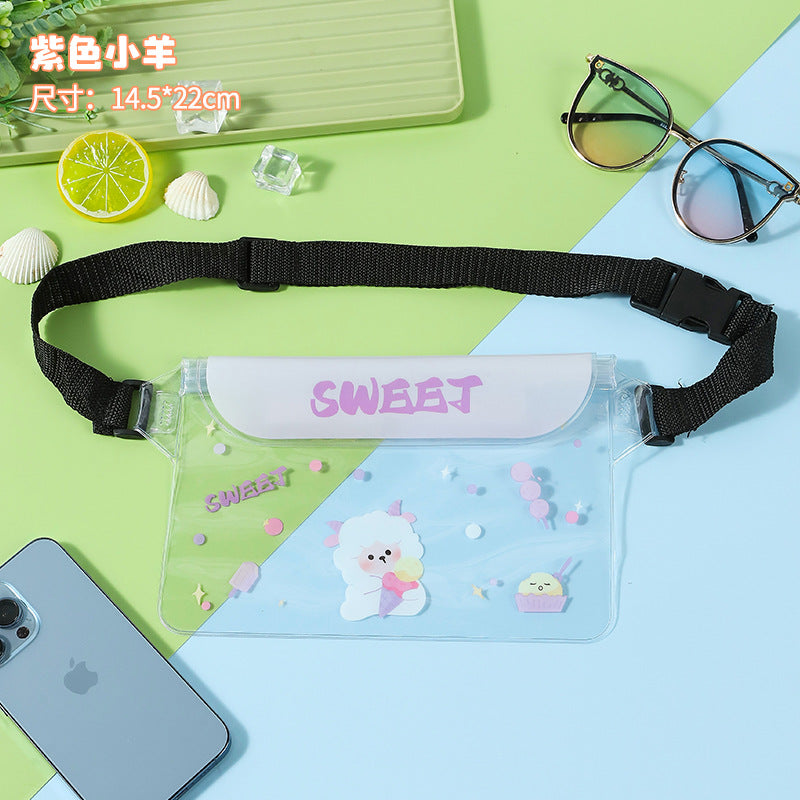 Cute Dinosaur Waterproof Waist Bag with Touch Screen Design for Outdoor Activities and Swimming