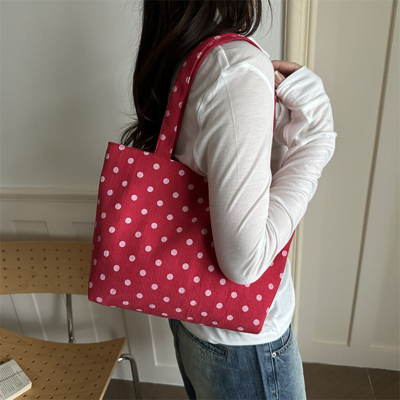 Tote Bag Women's Western Style All-Matching Casual Large Capacity Polka Dot Spring New Lazy Wind Fashion Shoulder Bag