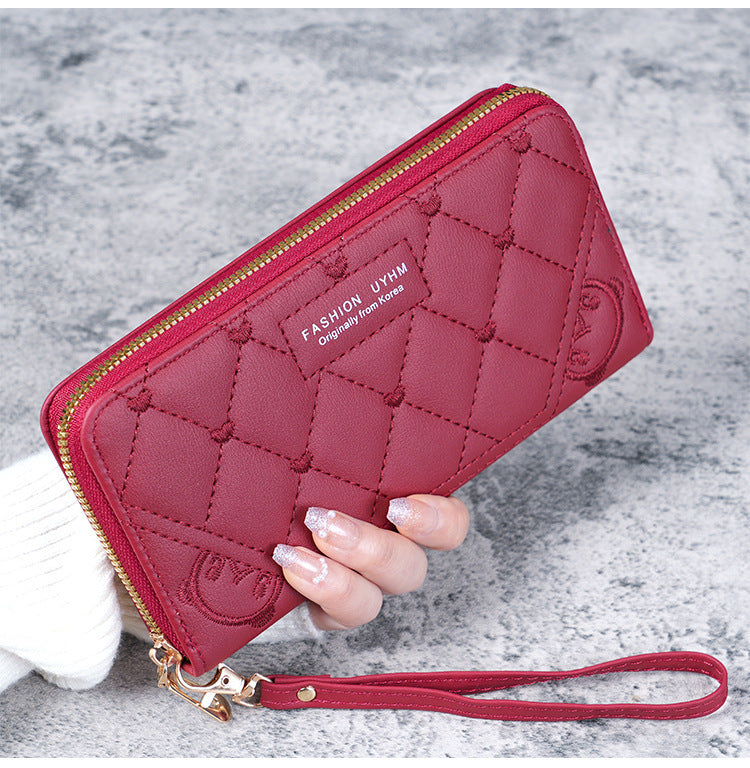 Women's Long Zipper Handbag Diamond Plaid Design with Wristband Multi-Functional Large Capacity Daily Fashion Coin Purse