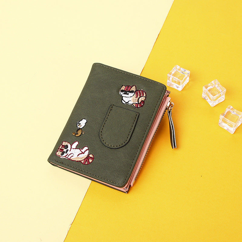 Cute Cartoon Kitten Wallet for Women Ultra-Thin Zipper Card Bag Strap Pocket Design Daily Fashion Matching Essential
