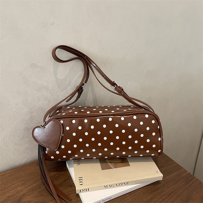 Retro Dots Women's Shoulder Bag New Fashion All-Match Heart Tassel Underarm Bag