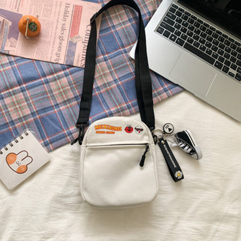 Cute Cartoon Print Canvas Crossbody Bag for Women, Street Style Small Square Bag with Zipper and Phone Pocket