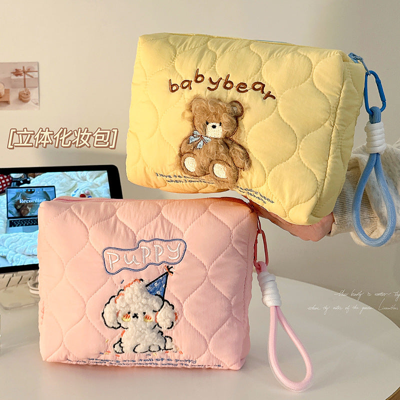 Cute Cartoon Embroidery Women's Cosmetic Bag Portable Lightweight and Practical Storage Bag for Going out