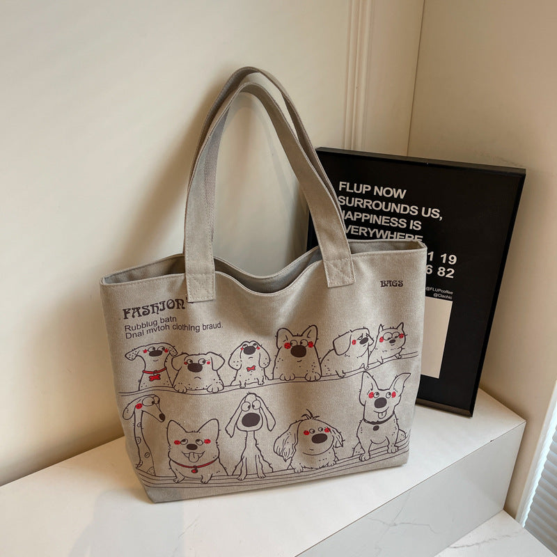 Korean Style Western Style Big Bag Women's New Casual All-Match Tote Canvas Bag Large Capacity Commuter Shoulder Bag