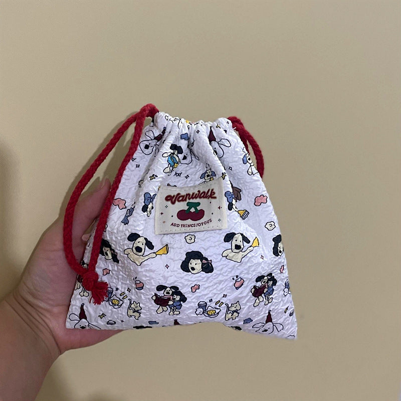 Cute Drawstring Women Buggy Bag Travel Makeup Jewelry Multifunctional Cartoon Printing Organizing Bag