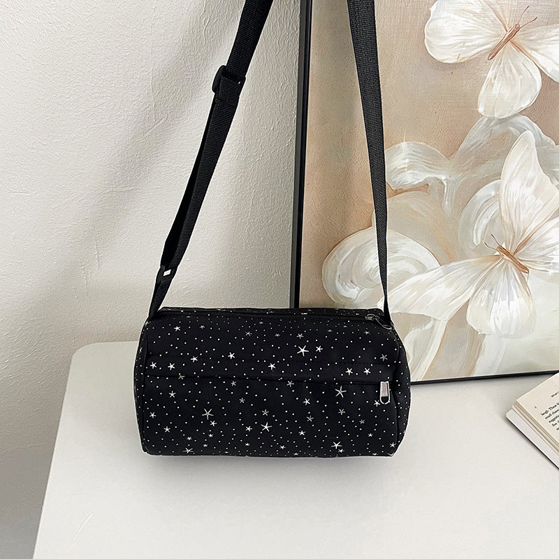 Stylish Star-Print Nylon Crossbody Bag with Zipper Closure and Adjustable Strap for Everyday Use