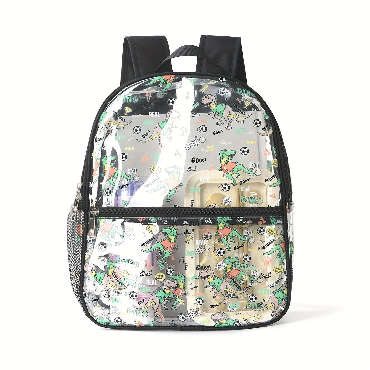 Cute Cartoon Printed Transparent Backpack for Kids, Waterproof PVC School Bag with Dual Compartment and Unicorn Design