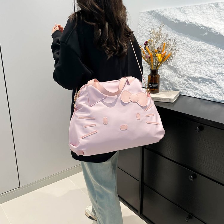 Hello Kitty Style Travel Bag for Women, Large Capacity Hand Carry Tote with Cute Cat Design and Adjustable Shoulder Strap