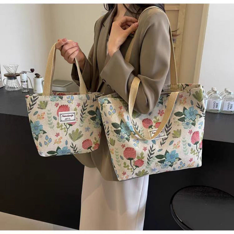 Popular Large Capacity Shoulder Bag Women's New Canvas Tote Portable Commuter Bag