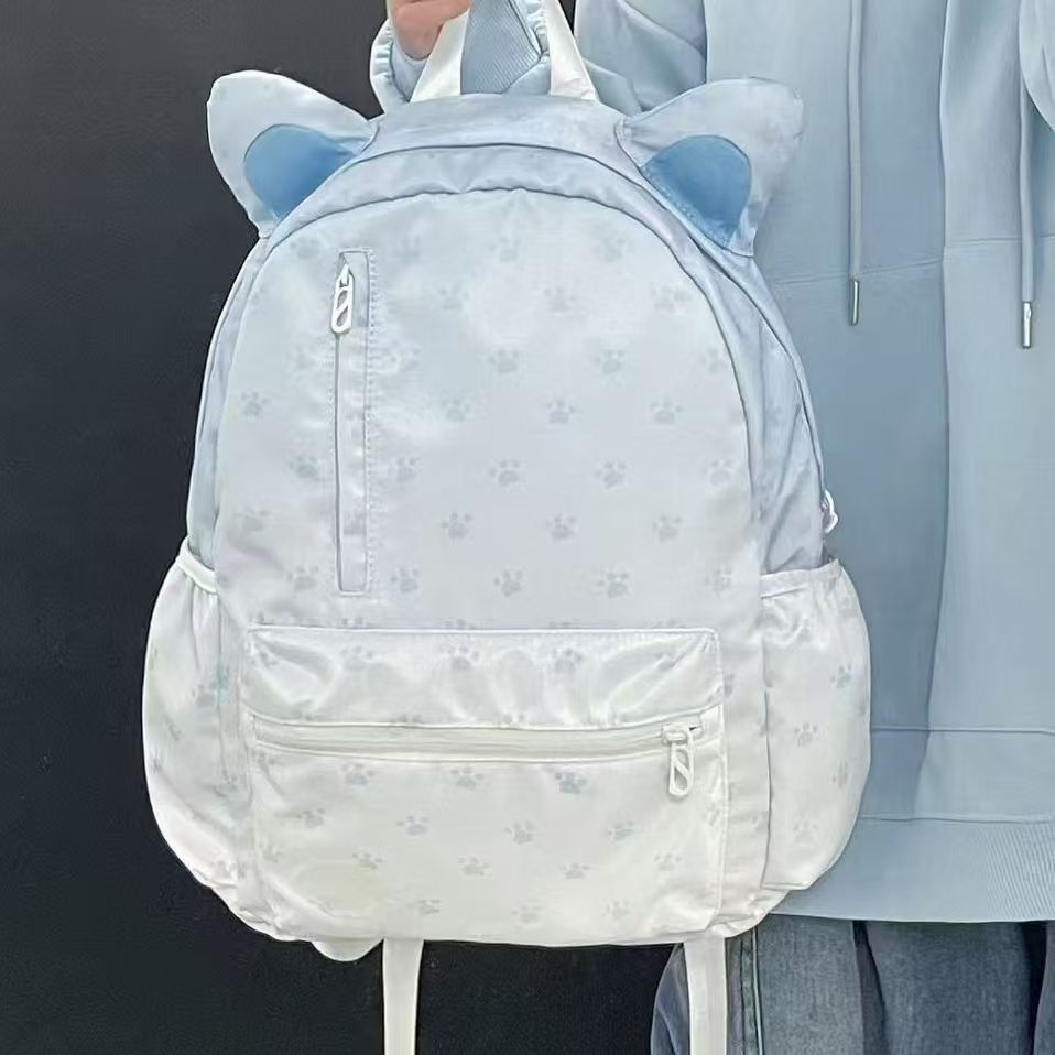 Cute Cartoon Backpack for Students with Star Pattern and Cat Ears Design, Lightweight and Large Capacity School Bag