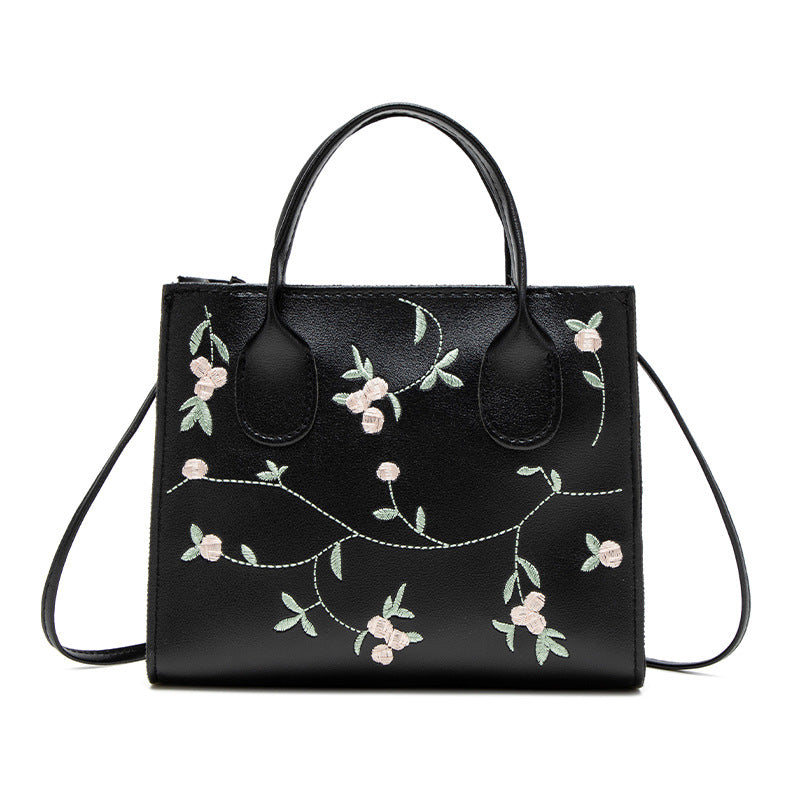 Elegant Embroidered Floral Tote Bag for Women, Stylish Crossbody Handbag with Delicate Stitching and Practical Design