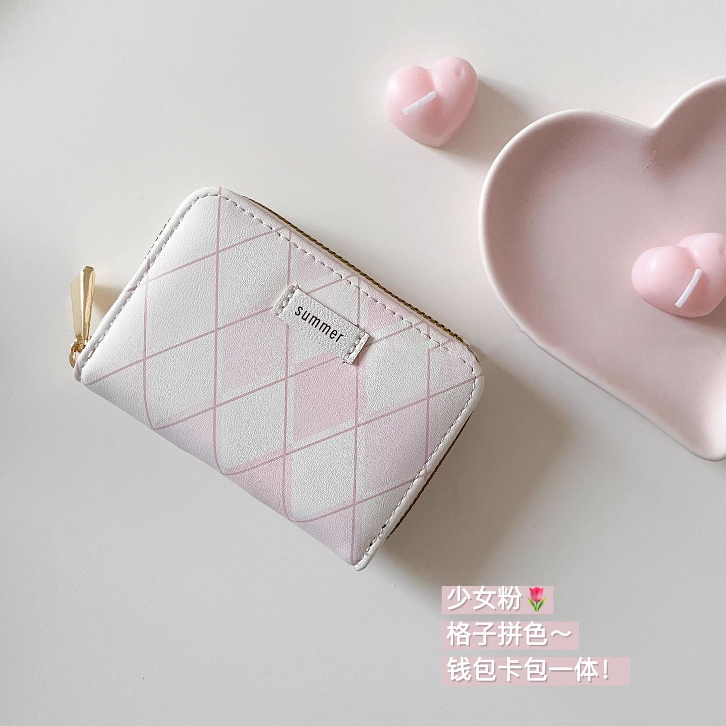 Sea Salt Blue Plaid Women's Short Wallet Special-Interest Design Versatile Bag Large Capacity Expanding Card Holder