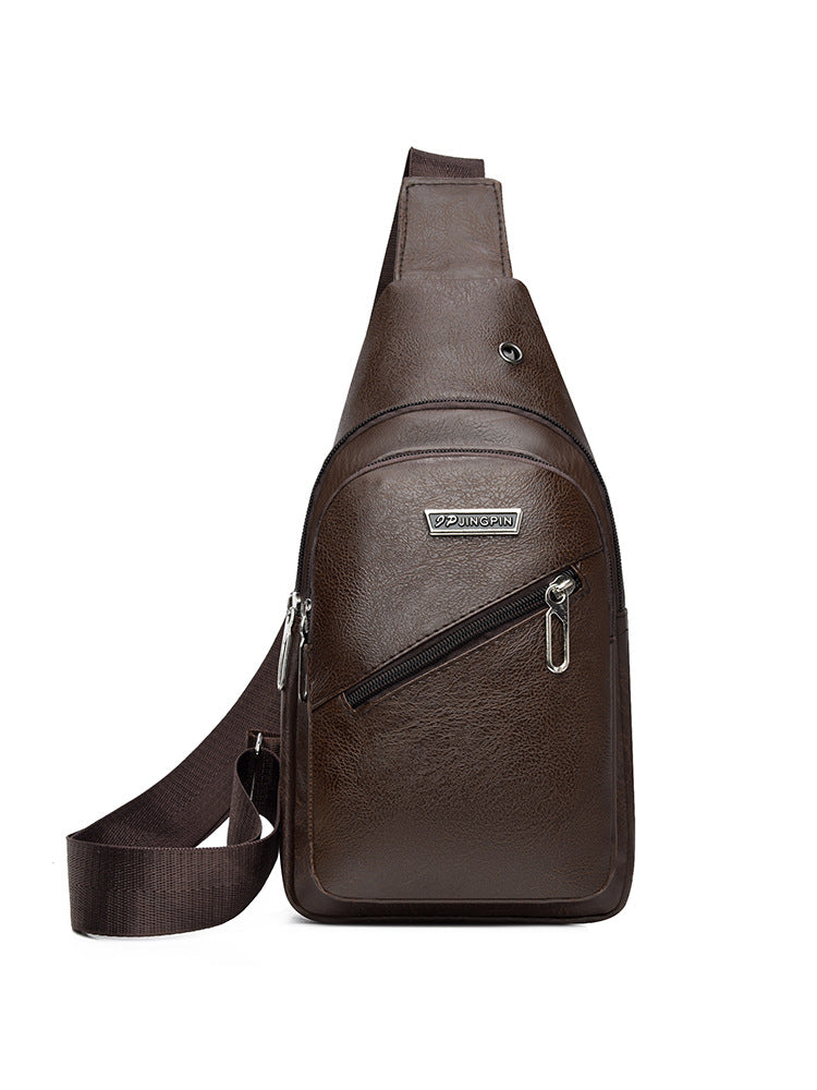 Men's Soft Leather Chest Bag Waterproof Leisure Business Messenger Bag Fashion All-Match Travel Essential