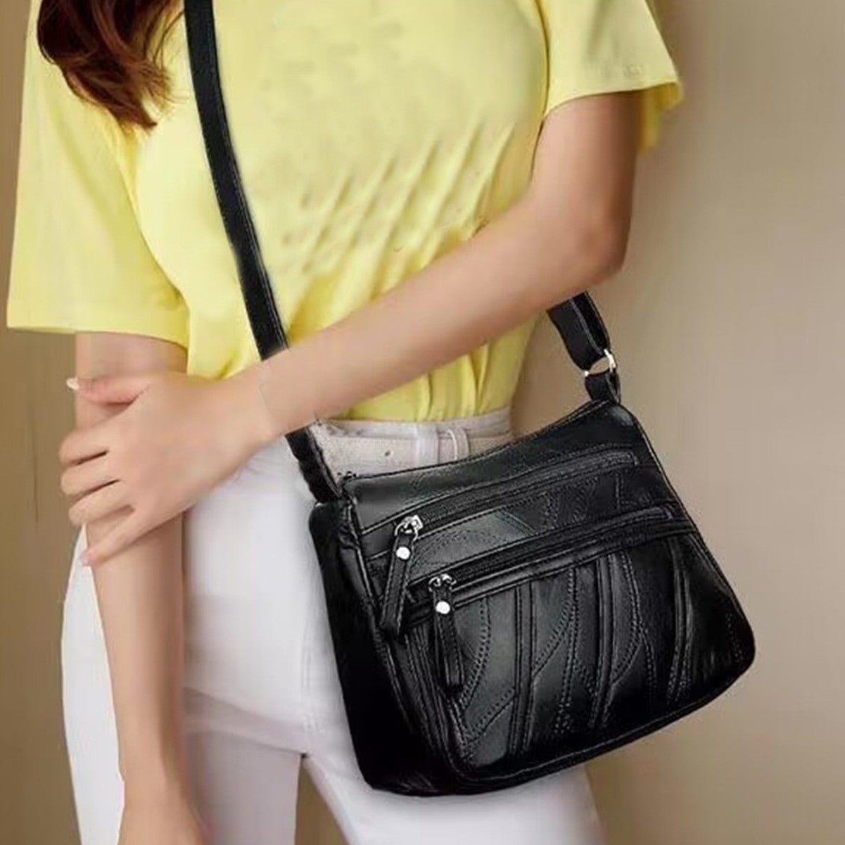 Stylish PU Crossbody Bag for Women, Soft Leather Look with Multiple Zip Pockets, Perfect for Daily Use and Casual Outfits