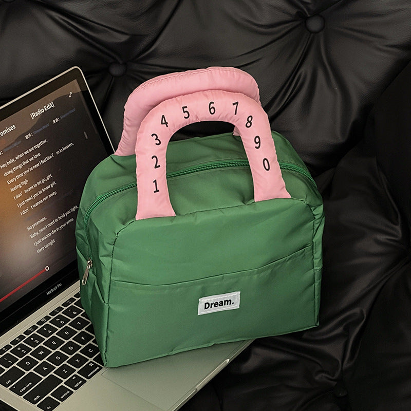 Contrast Color Check Portable Lunch Bag Female Student Large Capacity Insulated Bag Commuter with Meal Lunch Bag