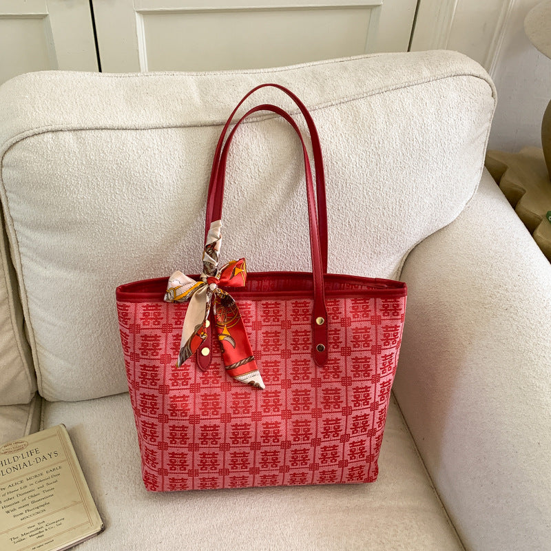 Red New Style Wedding Bridal Wedding Bag All-Match New Chinese Style Shoulder Bag Western Style Double Xi Word Portable Tote Bag
