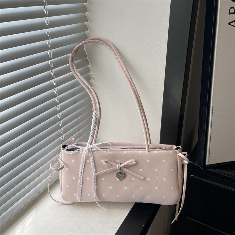 New Polka Dot Shoulder Bag Lace Bow Love Ornaments Fashion Commuter Everyday Joker