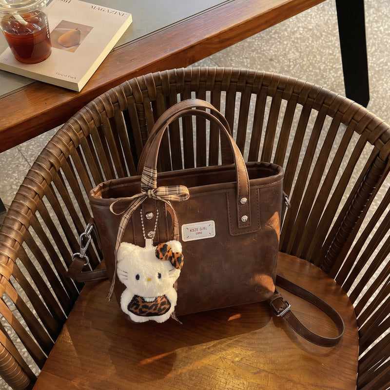 Fashion Bucket Bag Embossed Design with Cute Hang Decorations Everyday Joker Practical Shoulder Messenger Bag