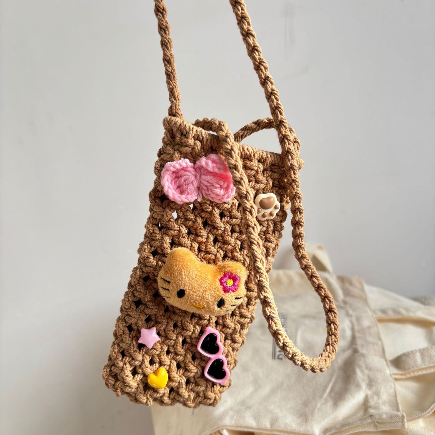 Cute Hawaiian Style Handmade Knitted Messenger Bag Playful Daily Vacation Versatile Mini Phone Bag