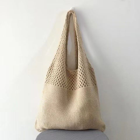 Tote Bag Women's New Korean Knitted Solid Color Shoulder Hollow Large-Capacity Crossbody Bag