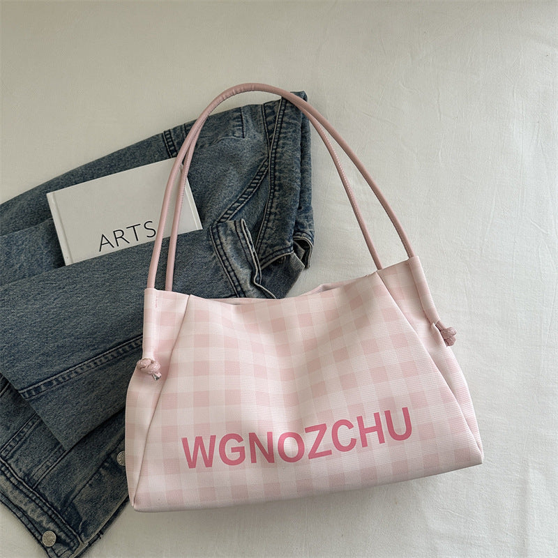 High-Grade Plaid Women's Tote New Large Capacity Commuter Shoulder Bag Magnetic Snap Open Cover with Zipper Bag