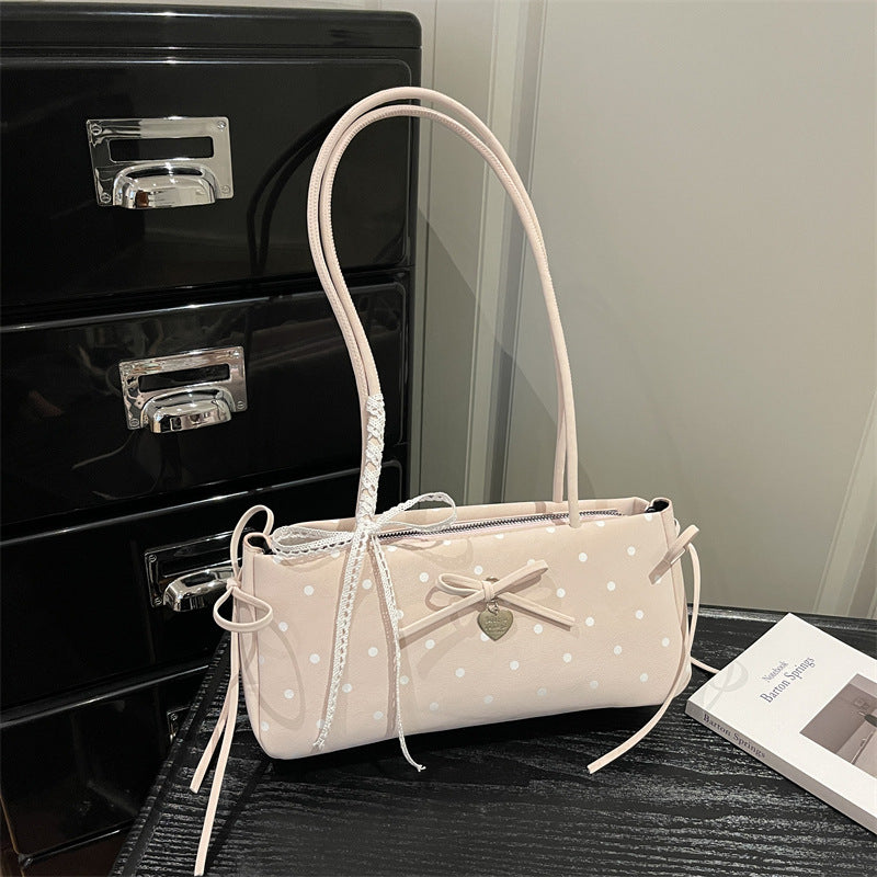 Chic Polka Dot Tote Bag with Bow Detail - Perfect for Daily Commute and Casual Outings