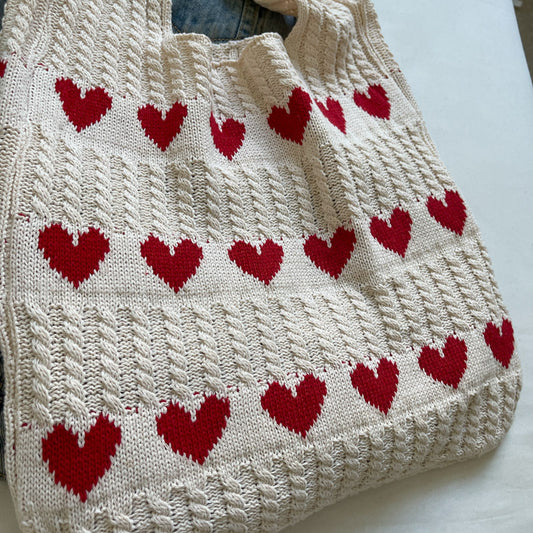 Women's Shoulder Bag Love Pattern Knitted Tote Bag Soft Handmade Shoulder Bag Daily Matching Fashion Tote Bag